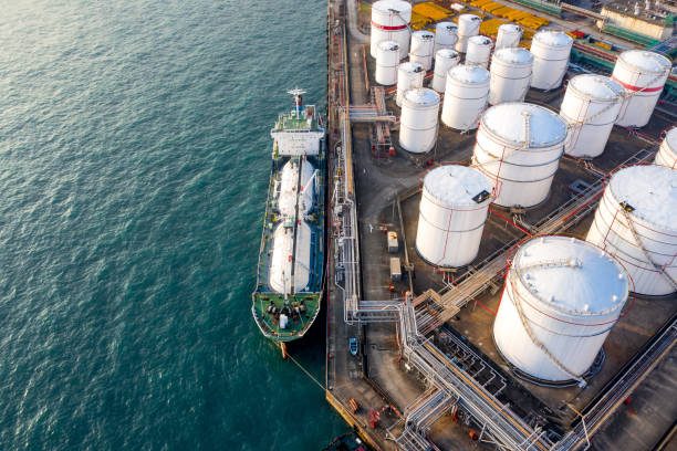 Aerial view of storage tanks